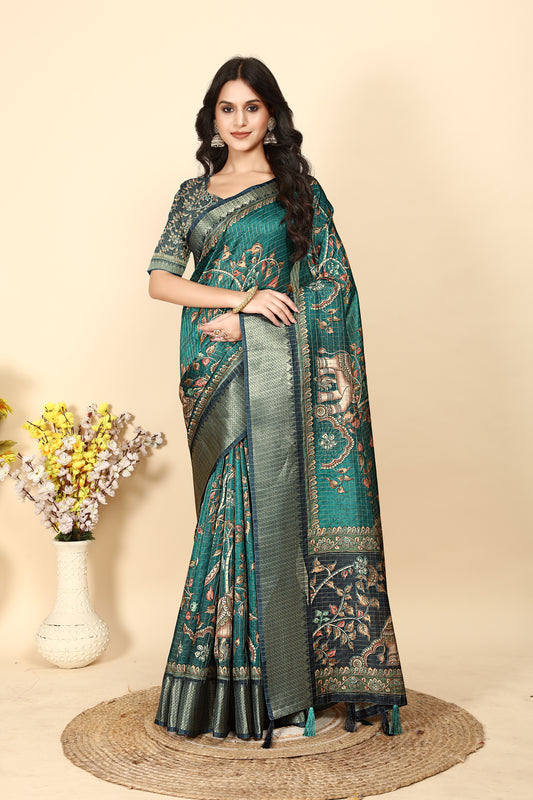 J6 Designers Soft Dola Silk Chex Printed Jacquard border Saree With Blouse -