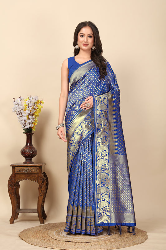 Women's Luxurious Soft Banarasi Silk Saree with Jacquard Zari Weaving Work Border & Jaquard Blouses