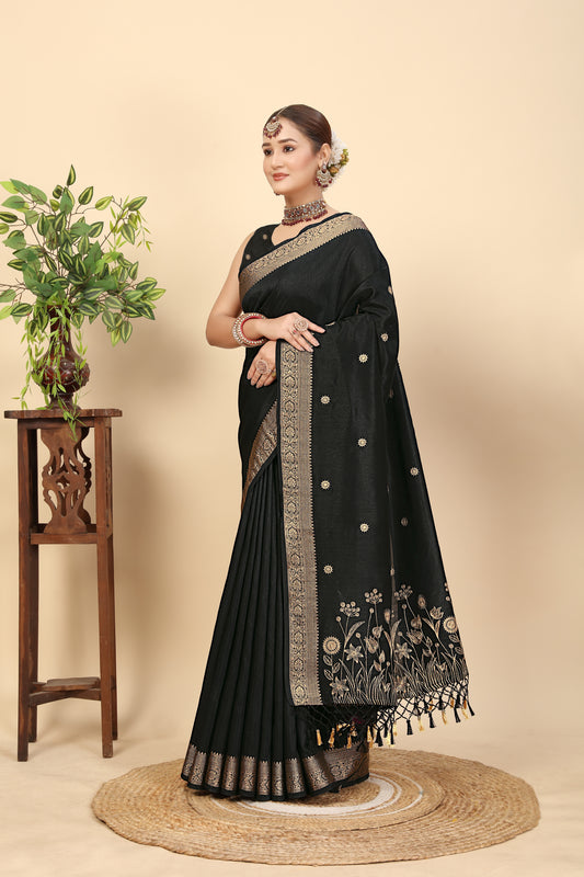 Women's Luxurious Soft Dola Silk with Jacquard Border Embroidery Saree & Embroidery Blouses