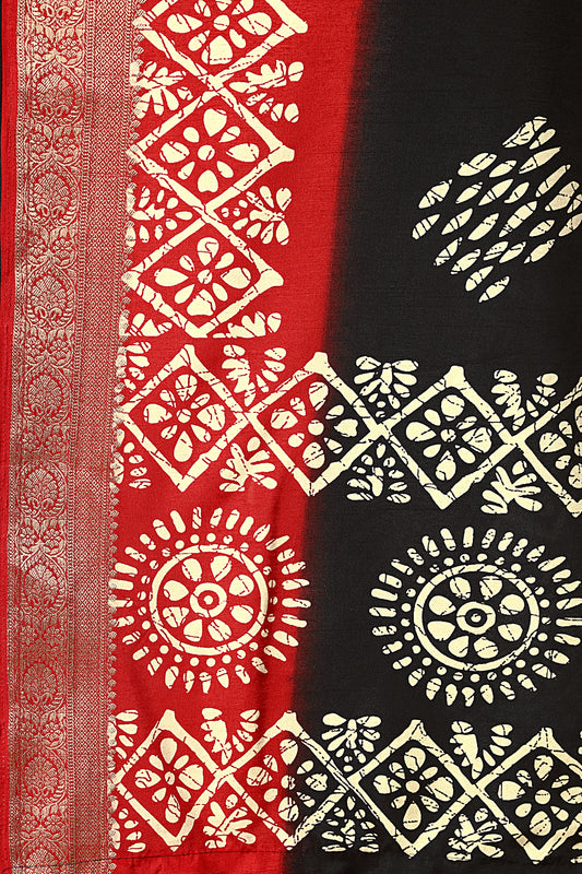 Women's Luxurious Pure Dola Silk with Exquisite Jacquard Border & Printed Blouses