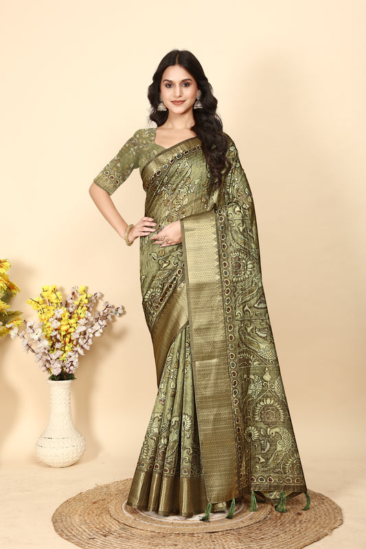 J6 Designers Soft Dola Silk Chex Printed Jacquard border Saree With Blouse - Riya