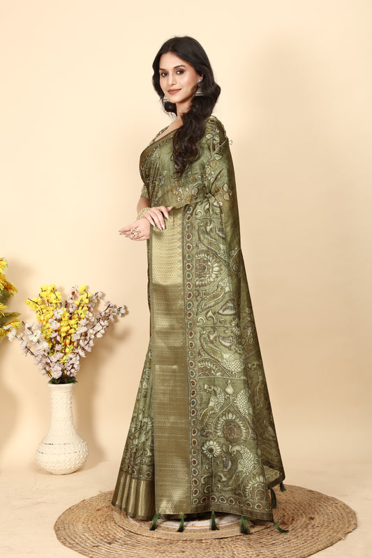 J6 Designers Soft Dola Silk Chex Printed Jacquard border Saree With Blouse - Riya