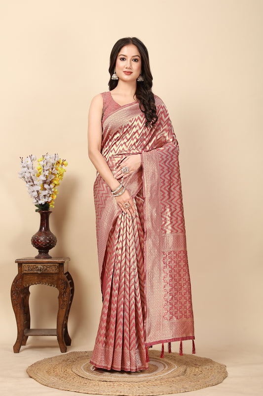 Women's Luxurious Soft Banarasi Silk Saree with Jacquard Zari Weaving Work Border & Jaquard Blouses