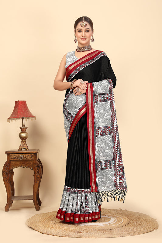 Women's Luxurious Soft Pashmina Silk Printed Saree & Printed Blouses