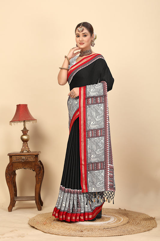 Women's Luxurious Soft Pashmina Silk Printed Saree & Printed Blouses