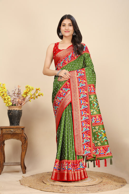 Women's Luxurious Pure Dola Silk with Exquisite Jacquard Border & Printed Blouses