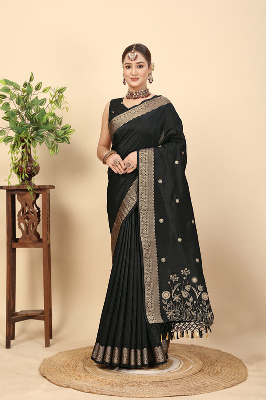 Women's Luxurious Soft Dola Silk with Jacquard Border Embroidery Saree & Embroidery Blouses