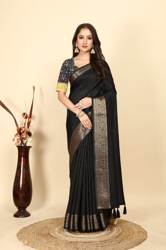 Women's Luxurious Pure Dola Silk with Exquisite Jacquard Border & Printed Blouses