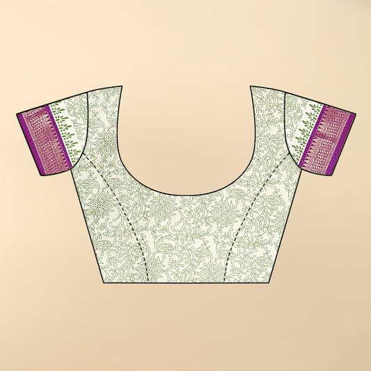 Women's Soft Pure Cotton Silk with Exquisite Jacquard Border & Printed Blouses